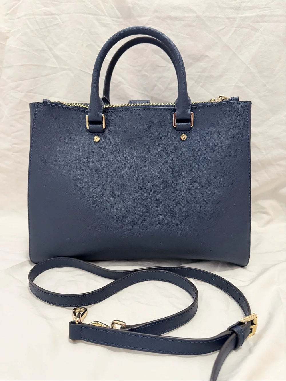 Michael Kors Sutton Large Saffiano Leather Satchel in Navy Color